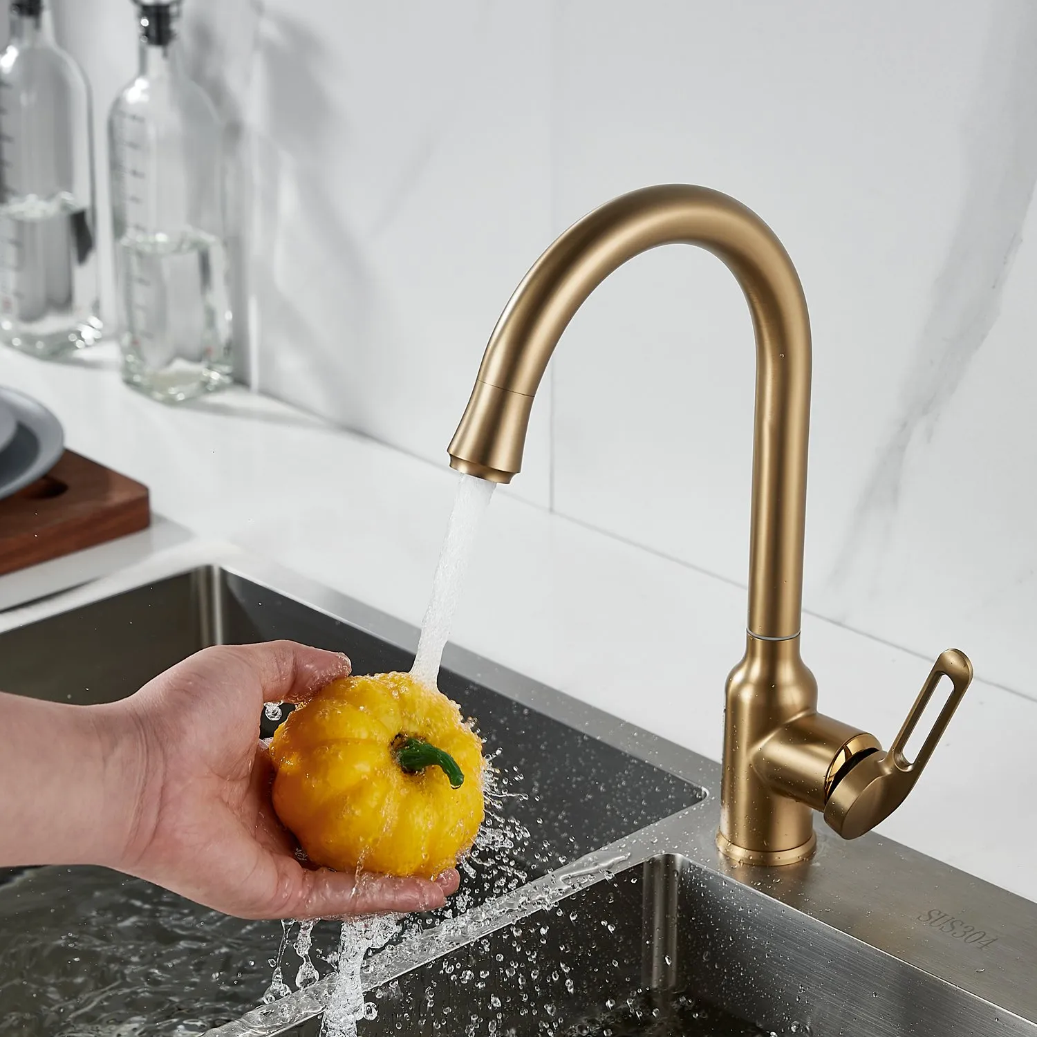 Смеситель для кухни Raffine F103G, золотой сатин