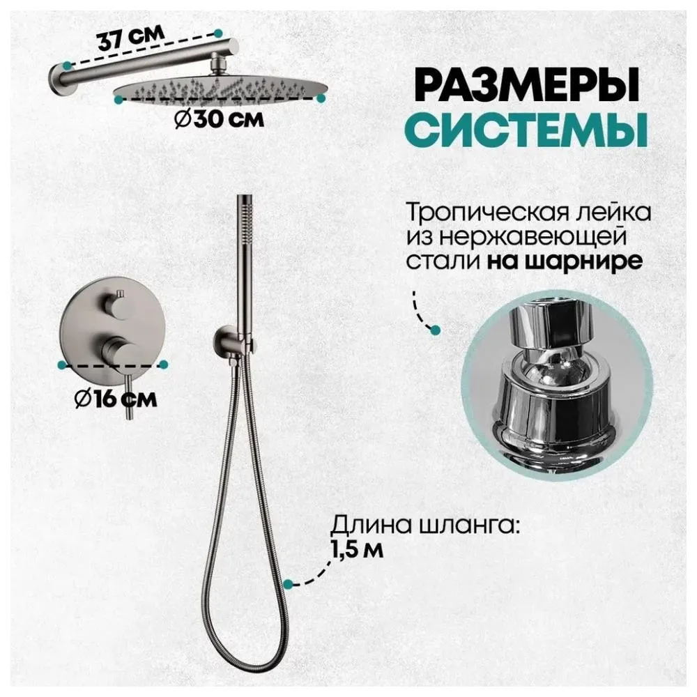 Душевая система встраиваемая (без излива) Grocenberg GB5099BG-3, графит