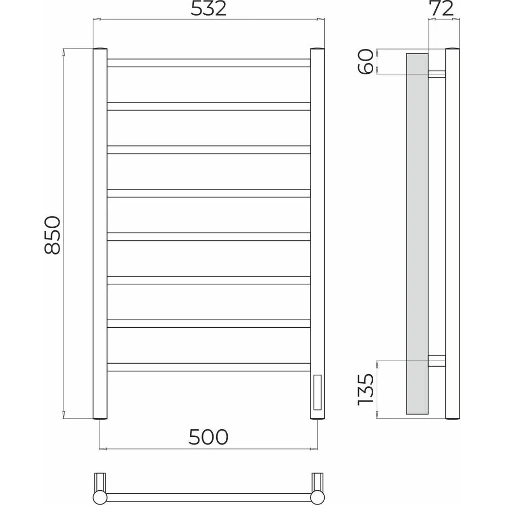 Полотенцесушитель электрический Terminus Аврора П8 50х85 quick touch, сатин