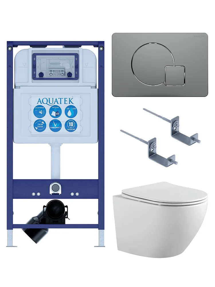 SET AQUATEK ЕВРОПА-070 4в1 (рама AQUATEK INS-0000025 +крепление KKI-0000002 +кнопка KDI-0000070 +унитаз AQ1901-00 +тонкое сиденье sc)