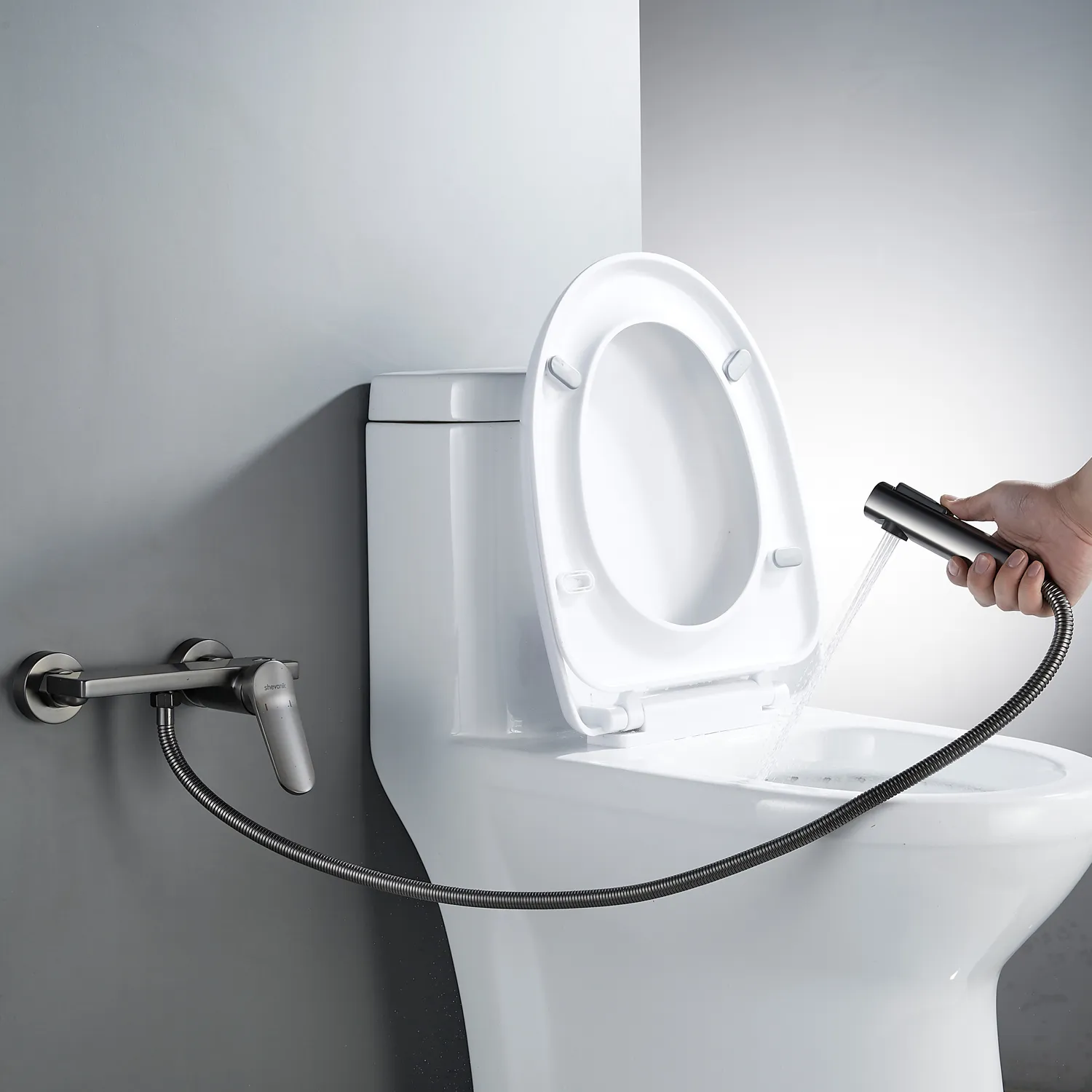 Гигиенический душ со смесителем Shevanik S4305T-1, оружейная сталь