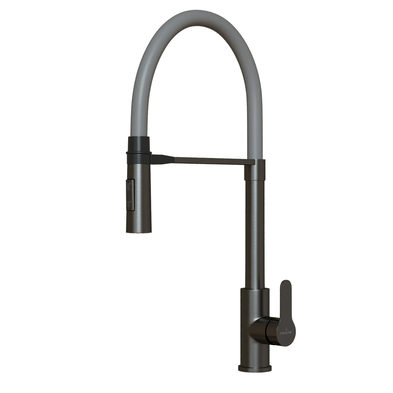 Смеситель для кухни 35k MIXLINE МЛНС-0402Г/MLSS-0402BL сер.гиб. излив магнит,п/гайку ЧЕРНЫЙ ГРАФИТ (556019)