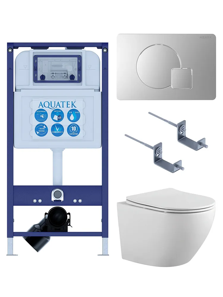 SET AQUATEK ЕВРОПА-068 4в1 (рама AQUATEK INS-0000025 +крепление KKI-0000002 +кнопка KDI-0000068 +унитаз AQ1901-00 +тонкое сиденье sc)