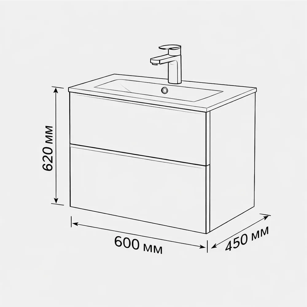 Тумба с раковиной подвесная (60см) Terminus Vega VEG10602900301OSL, белый