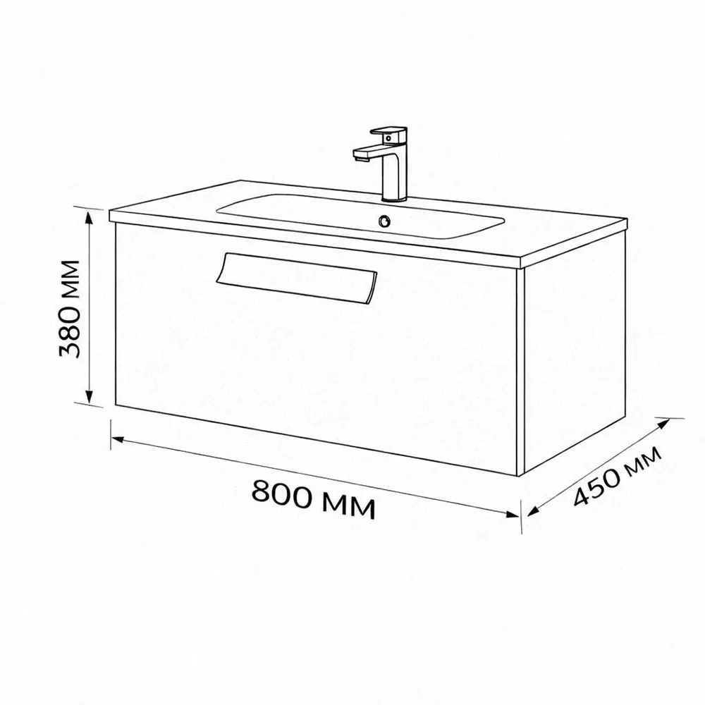 Тумба с раковиной подвесная (80см) Terminus Noto NOT10801099901O, черный soft touch