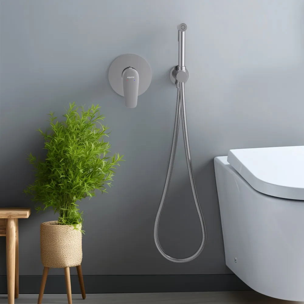 Набор с гигиеническим душем (смеситель + гигиеническая лейка + шланг + шланговое подсоединение с держателем) AQUATEK БЕТТА, хром, AQ1119CR