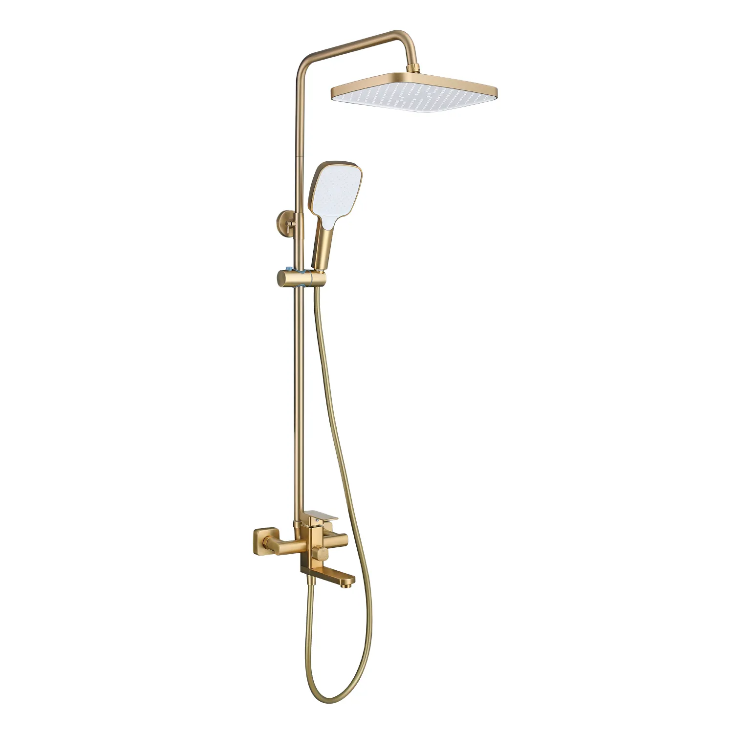 Душевая система Prohanss для ванны и душа с тропическим душем поворотный излив 15 см, золотой сатин (P60.24.03)