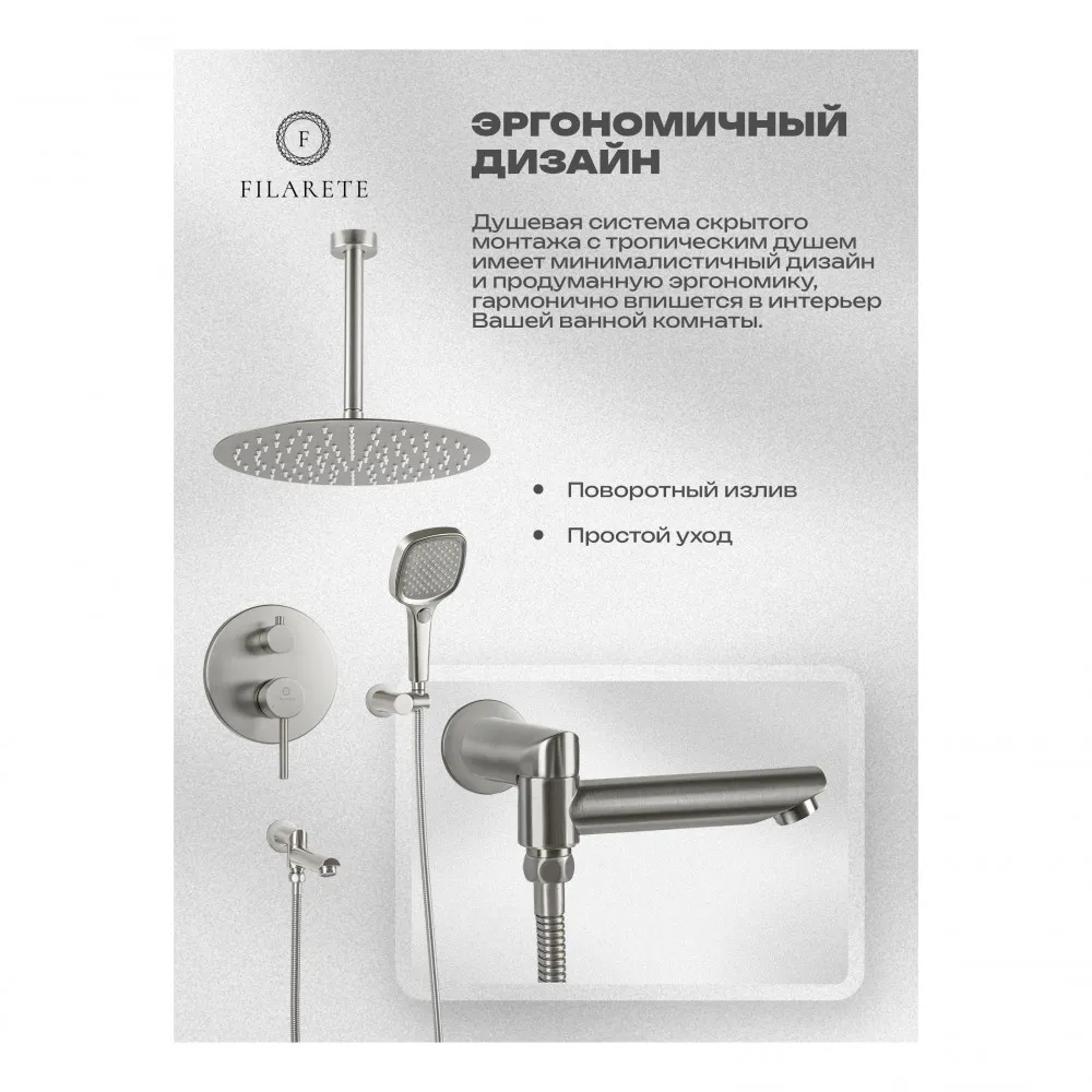 Душевая система встраиваемая FILARETE Roun FL1027NK, никель