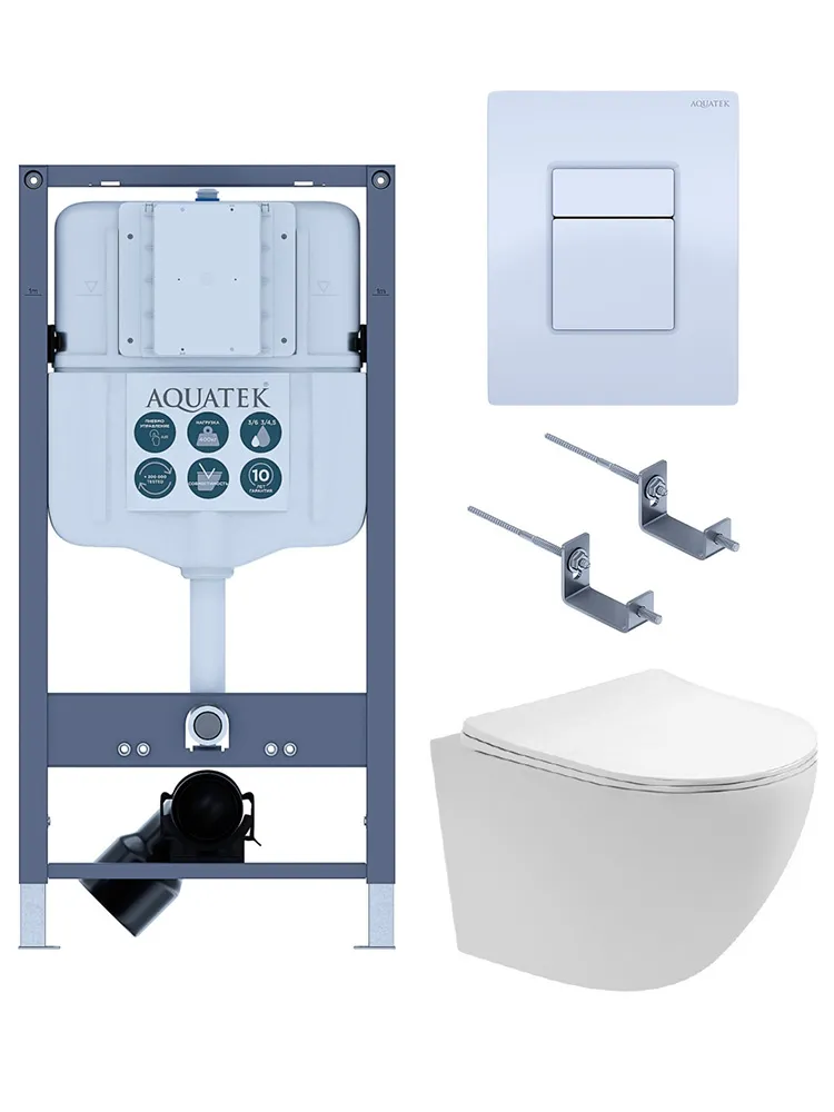 SET AQUATEK ЕВРОПА-INSP02 4в1 (рама INSP-0000002+крепёжKKI-0000002+панел смыва PNN-0000001+унитаз ЕВРОПА AQ1900T-00 с тонким сиденьем soft-close)