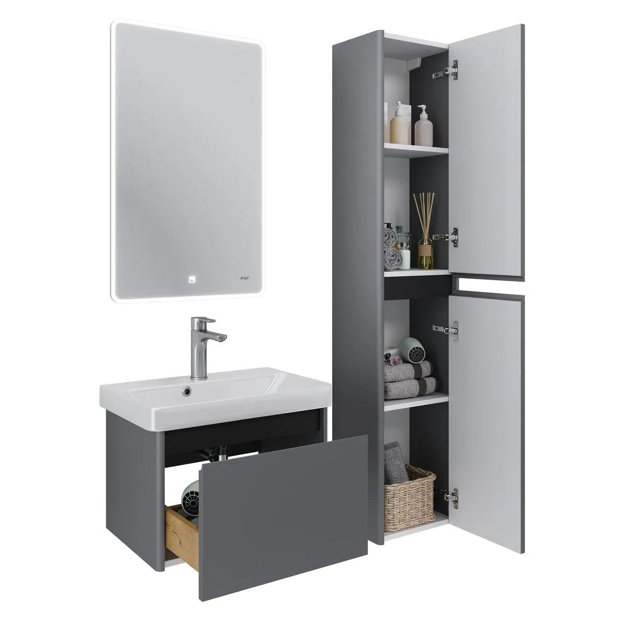 Тумба под раковину подвесная Dreja Luxury 55 см, серый базальт