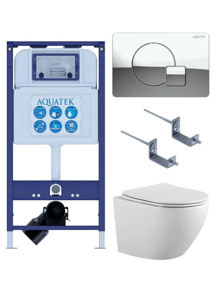 SET AQUATEK ЕВРОПА-067 4в1 (рама AQUATEK INS-0000025 +крепление KKI-0000002 +кнопка KDI-0000067 +унитаз AQ1901-00 +тонкое сиденье sc)
