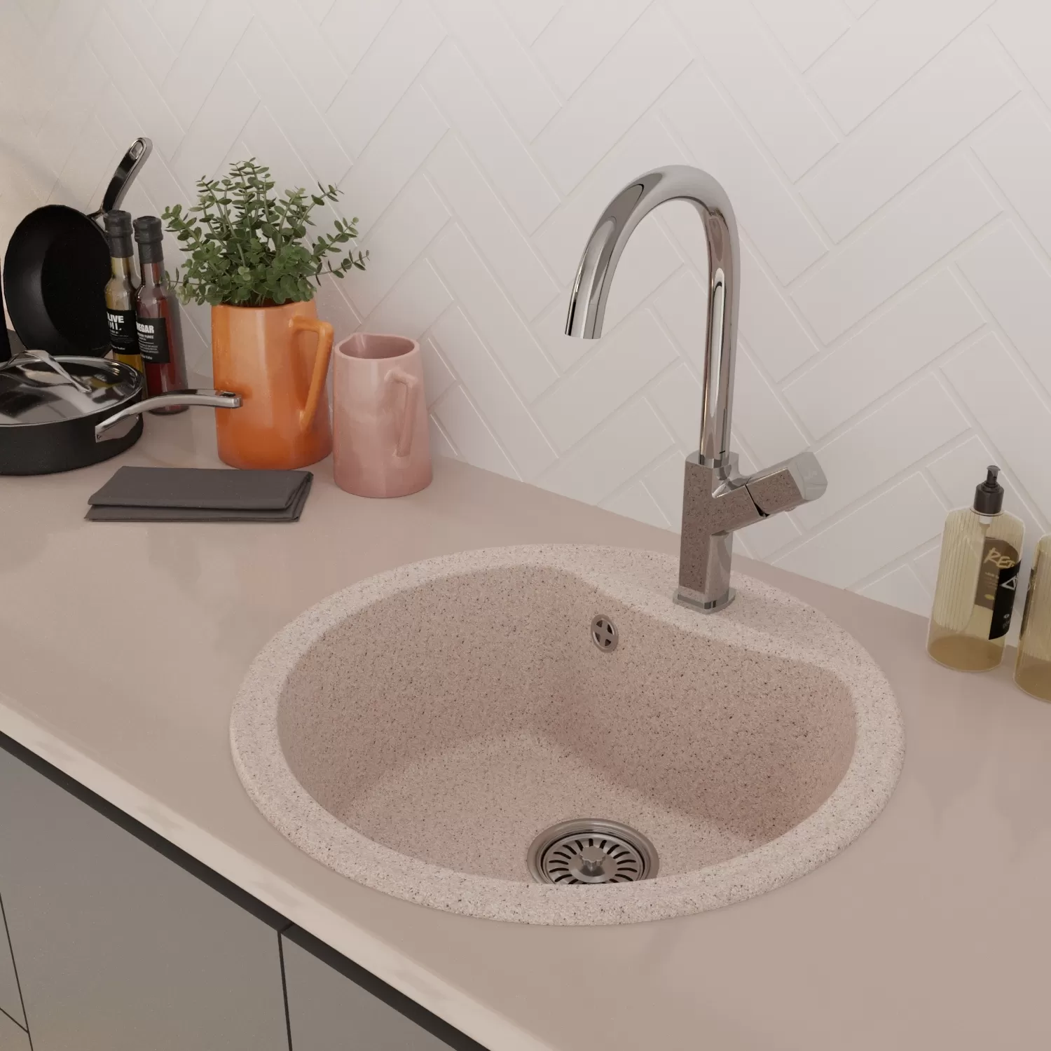Мойкa MIXLINE ML-GM09 круглая  песочная (302) 510 мм (глуб. чаши 190) NEW (551793)