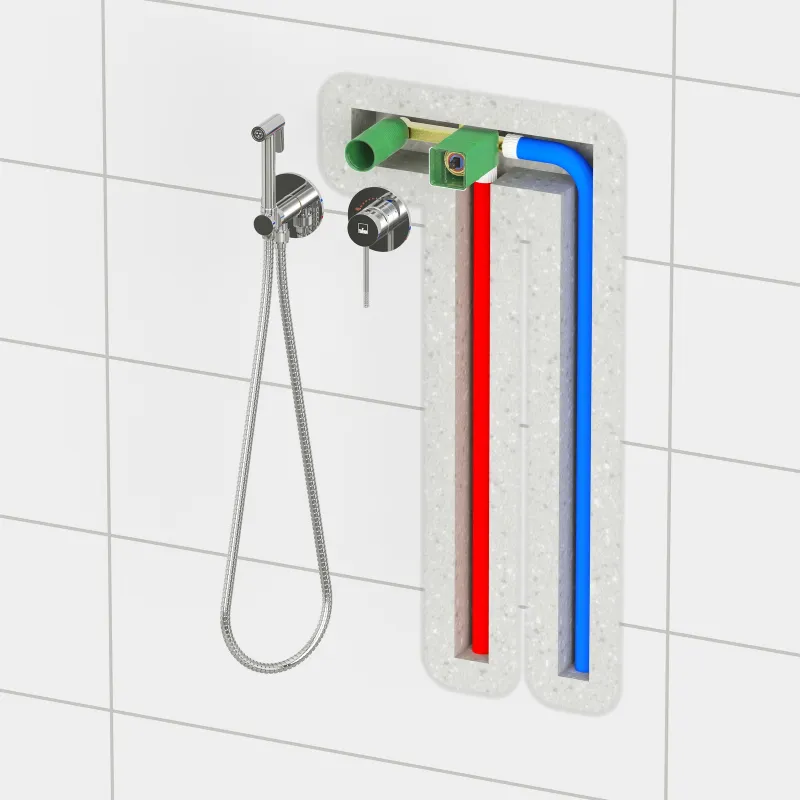 Смеситель встроенный с гигиеническим душем с защитой от ожогов Timo Saona никель (2339/13SM)