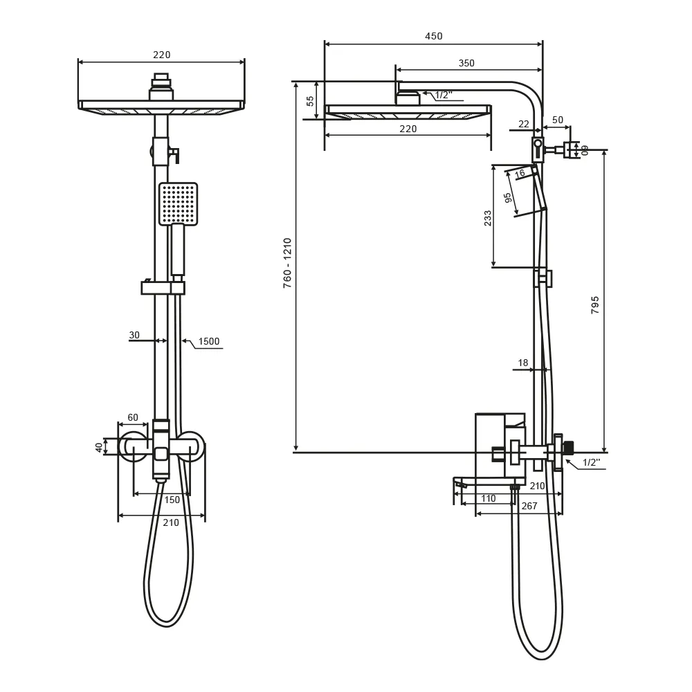 Душевая система Maretti Project Black PB21RYN56, черный