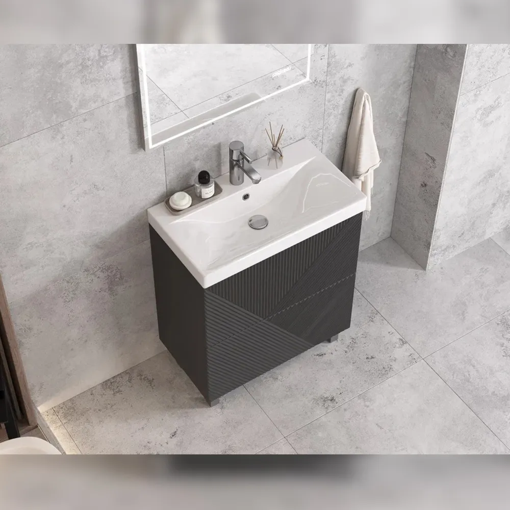 Тумба с раковиной напольная Velvex Edge tn.EDG.9696.70.2Y графит, 70 см