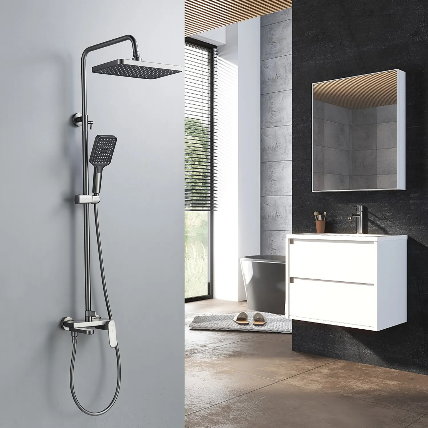 Душевая система Shevanik S4536T, оружейная сталь