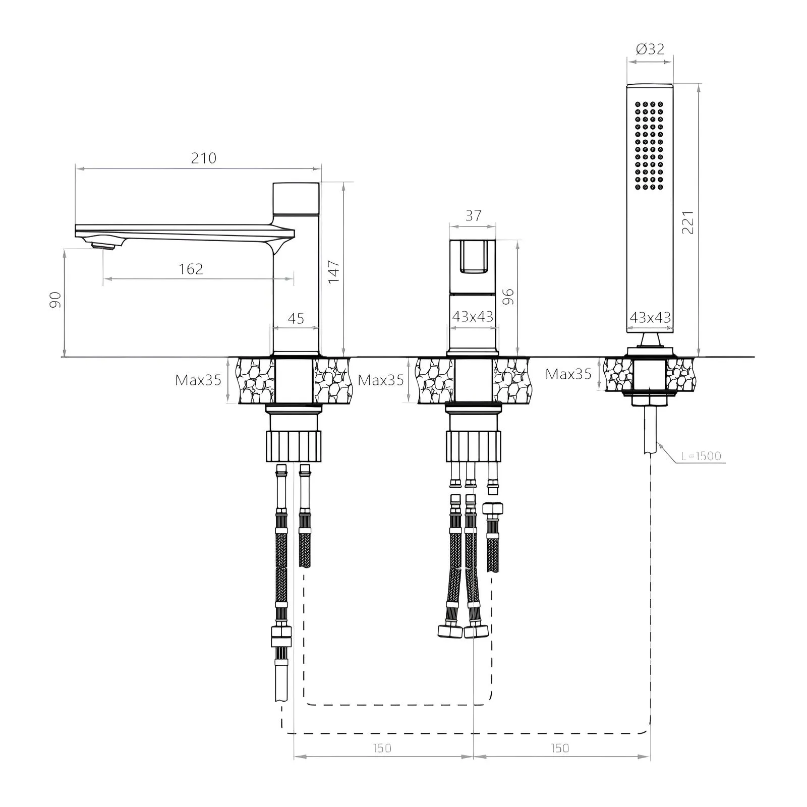 Смеситель на борт ванны Maretti Lorenza LR22RF842-B, хром
