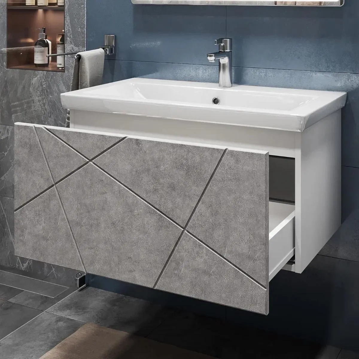 Тумба с раковиной подвесная VIGO Geometry 035 бетон, 80 см