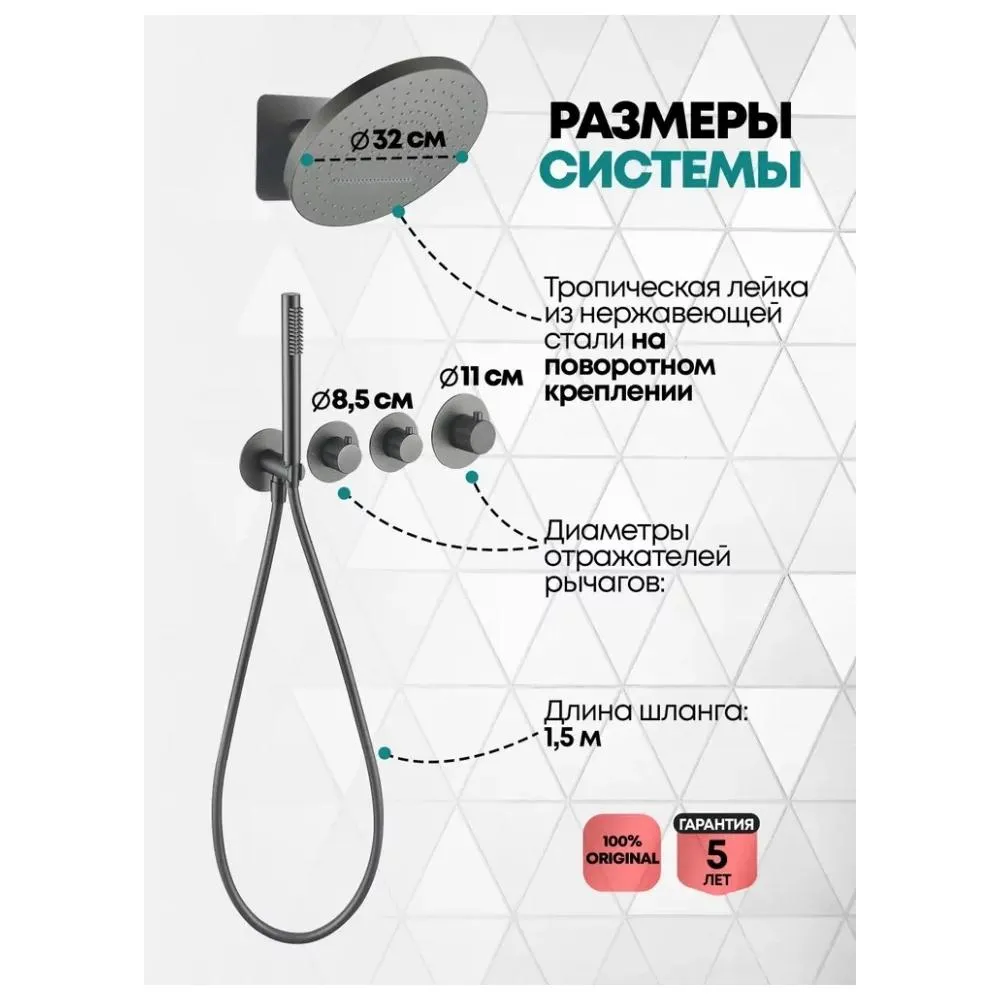 Душевая система встраиваемая (без излива) Grocenberg GB5020BG, графит