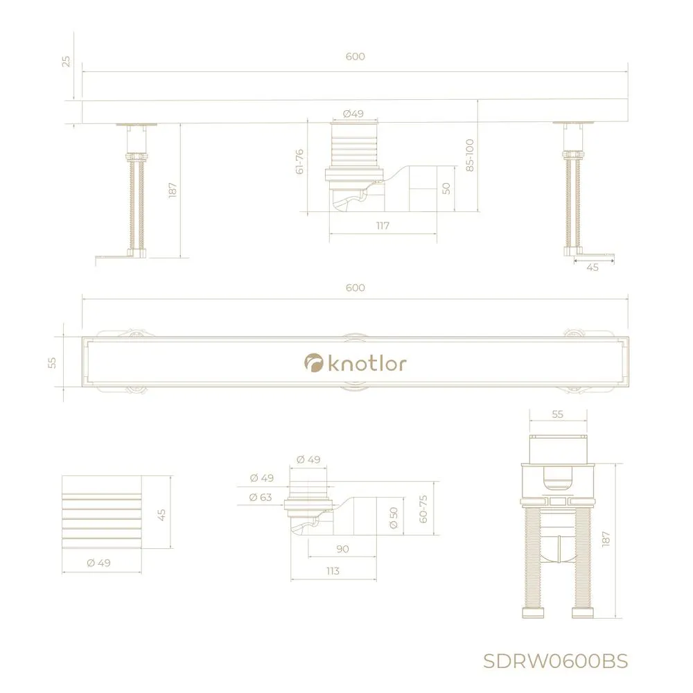 Душевой трап линейный Knotlor SDRW0600BS, матовая сталь
