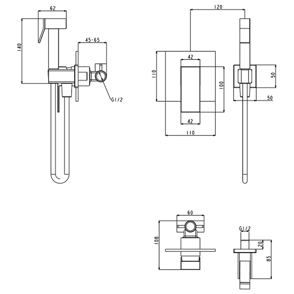Гигиенический душ со смесителем встраиваемый Grocenberg GB1001CR, хром