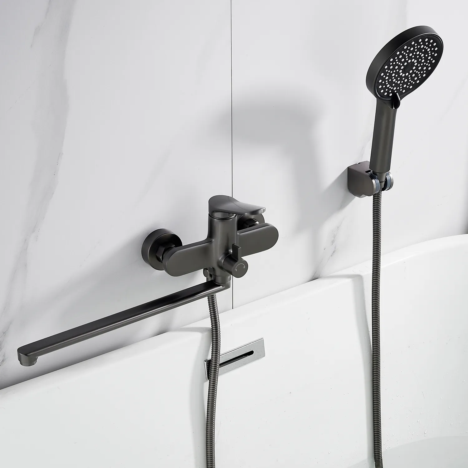 Смеситель для ванны Shevanik S4322T, оружейная сталь