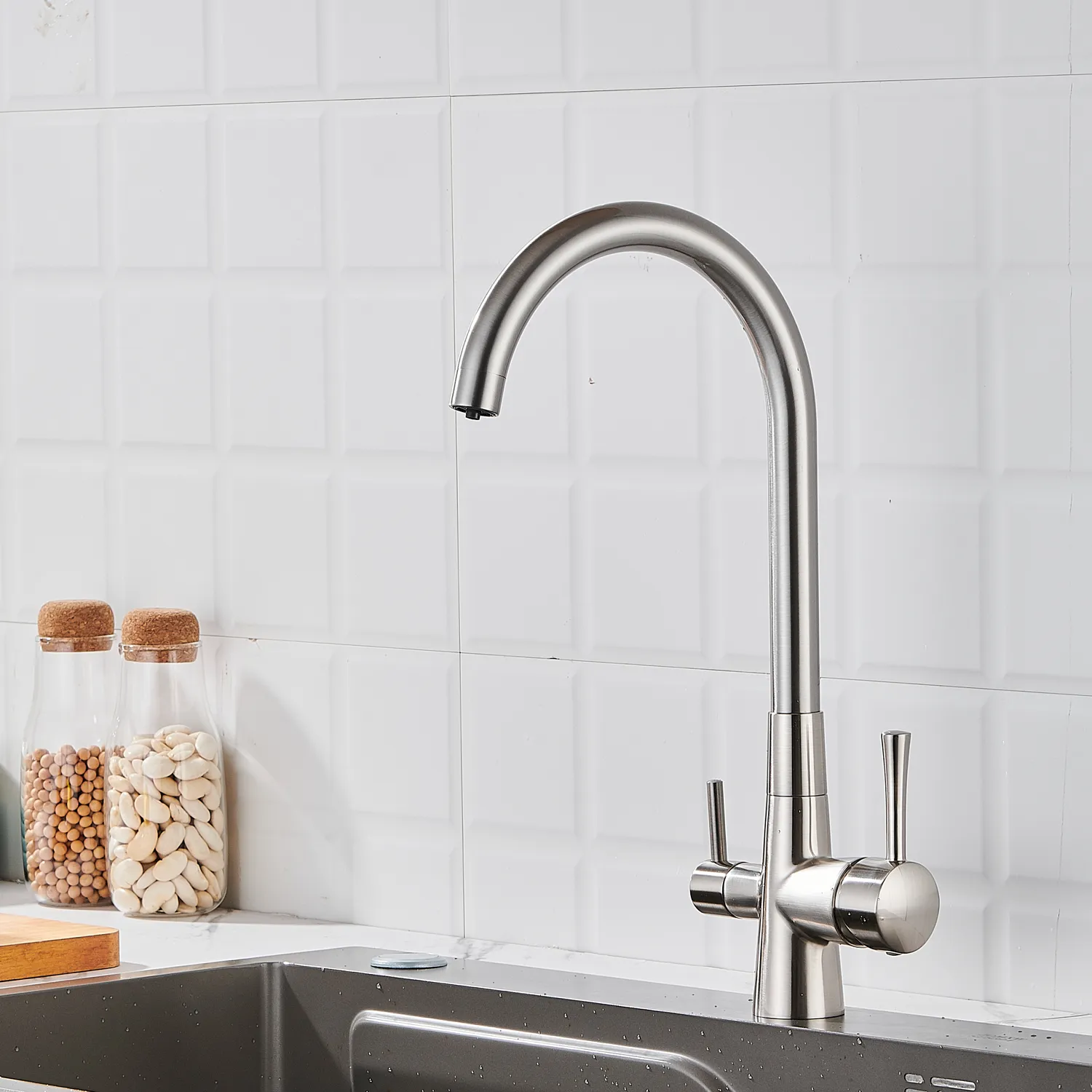 Смеситель для кухни с подключением фильтра Shevanik S428L, сатин