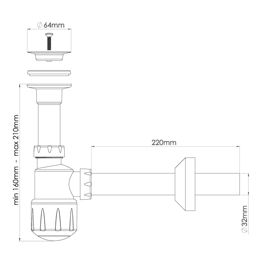 Сифон для умывальника Nova, NV1012