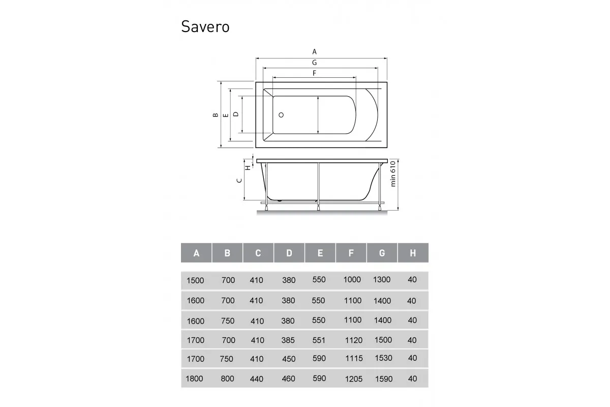 Ванна акриловая Vayer Savero Гл000009893, 150x70