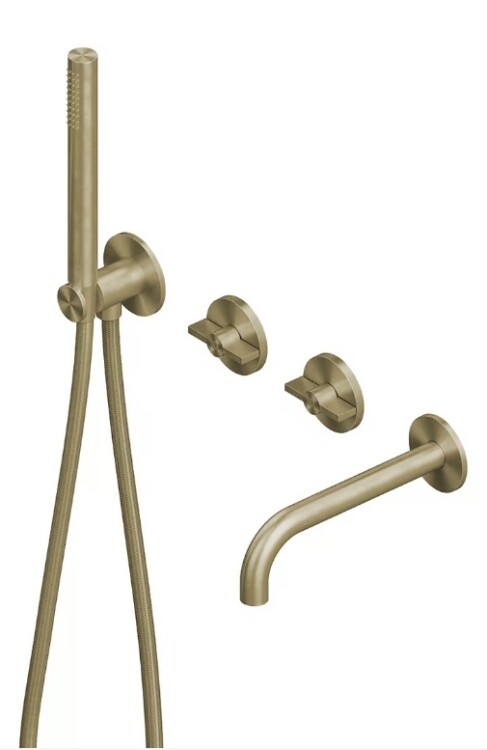 Смеситель для ванны и душа Quadro design Valvola01, на 2 потребителя, золото светлое (19 69 OC)