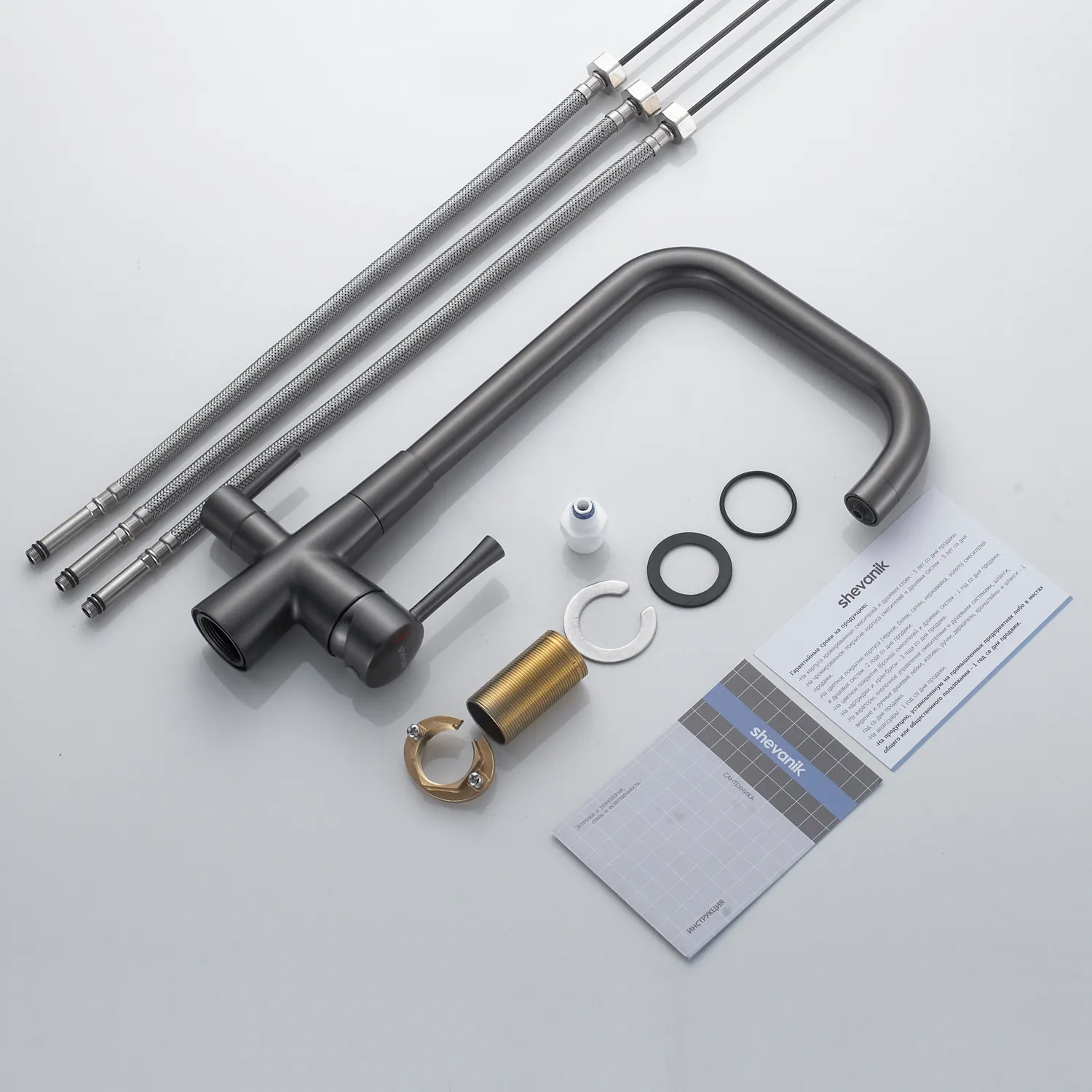 Смеситель для кухни с подключением фильтра Shevanik S528T, оружейная сталь