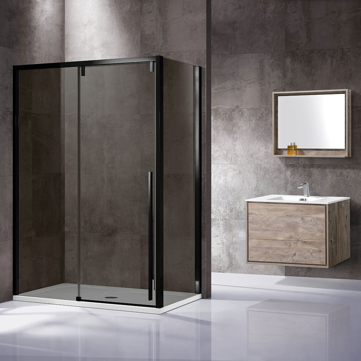 Душевой уголок Vincea Lugano (VSR-1L9012CGB-1) 1200х900 мм, черный, стекло тонированное