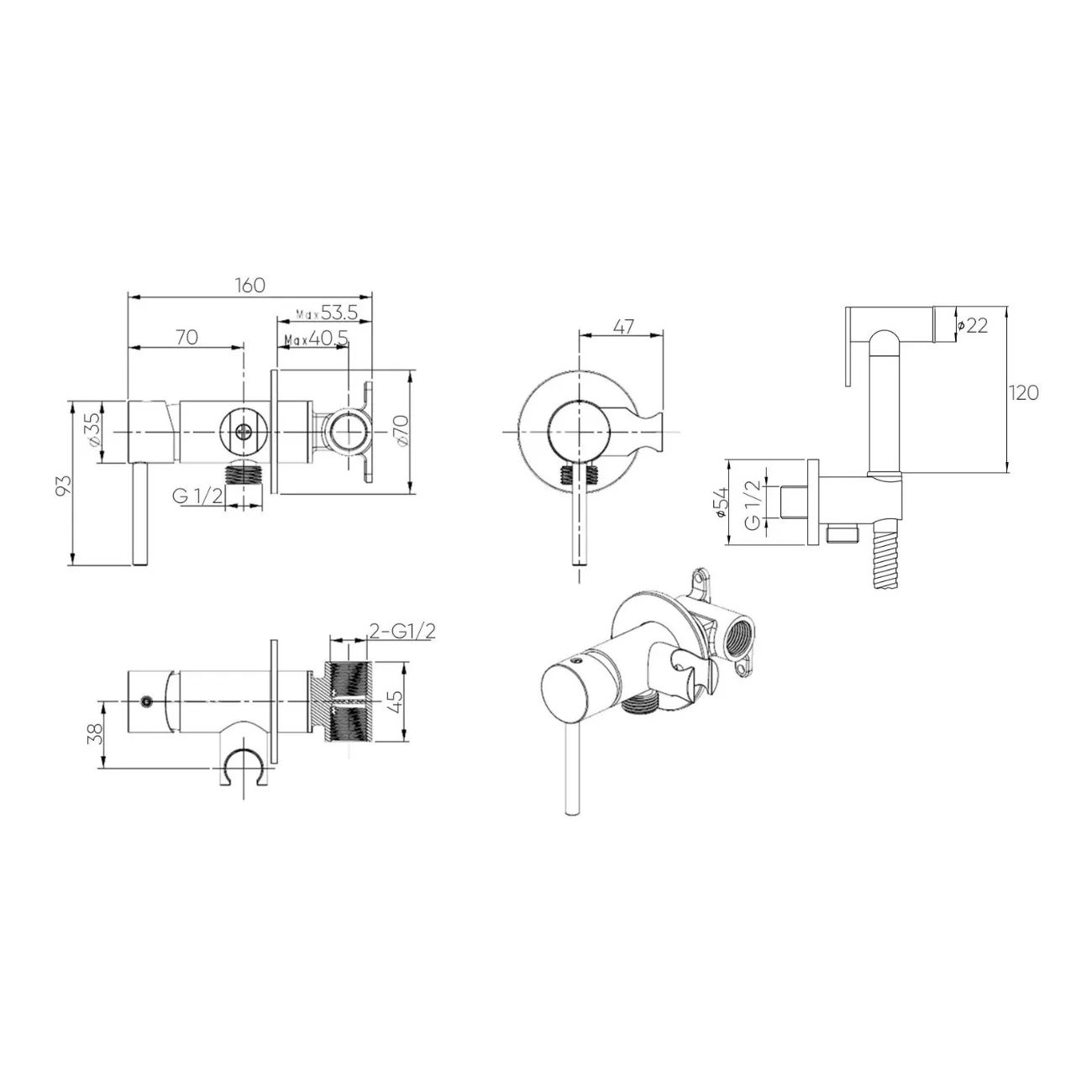 Гигиенический душ со смесителем Bronze de Luxe LIBERTY 701GG, графит
