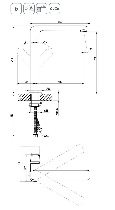 Смеситель для умывальника без донного клапана с поворотным изливом Ravak FL 016.20 черный