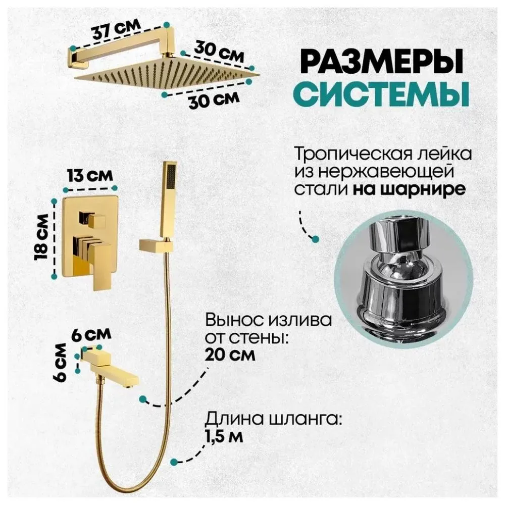 Душевая система встраиваемая Grocenberg GB5089GO-1, золото