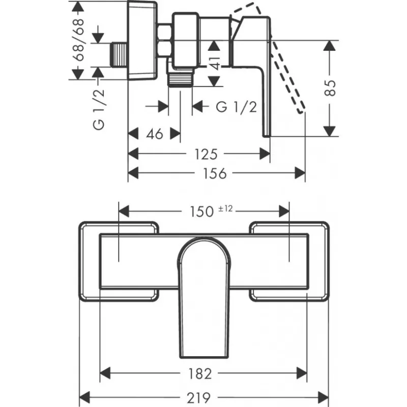 Смеситель для душа однорычажный HANSGROHE Vernis Shape внешнего монтажа, матовый чёрный (71650670)