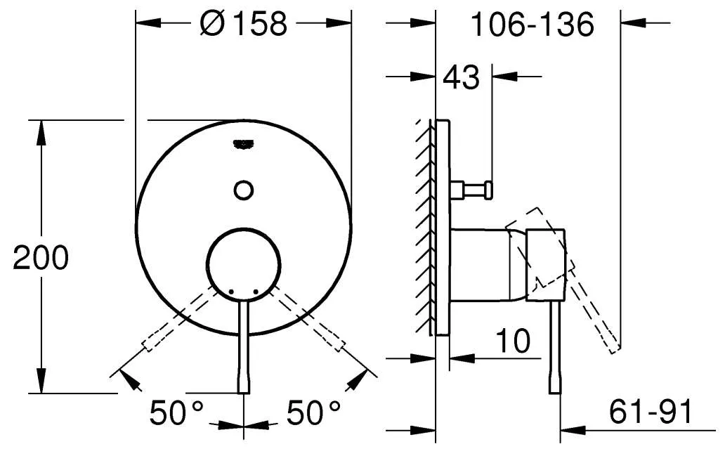 Смеситель для ванны GROHE Essence New встраиваемый без излива, хром (арт. 24058001)