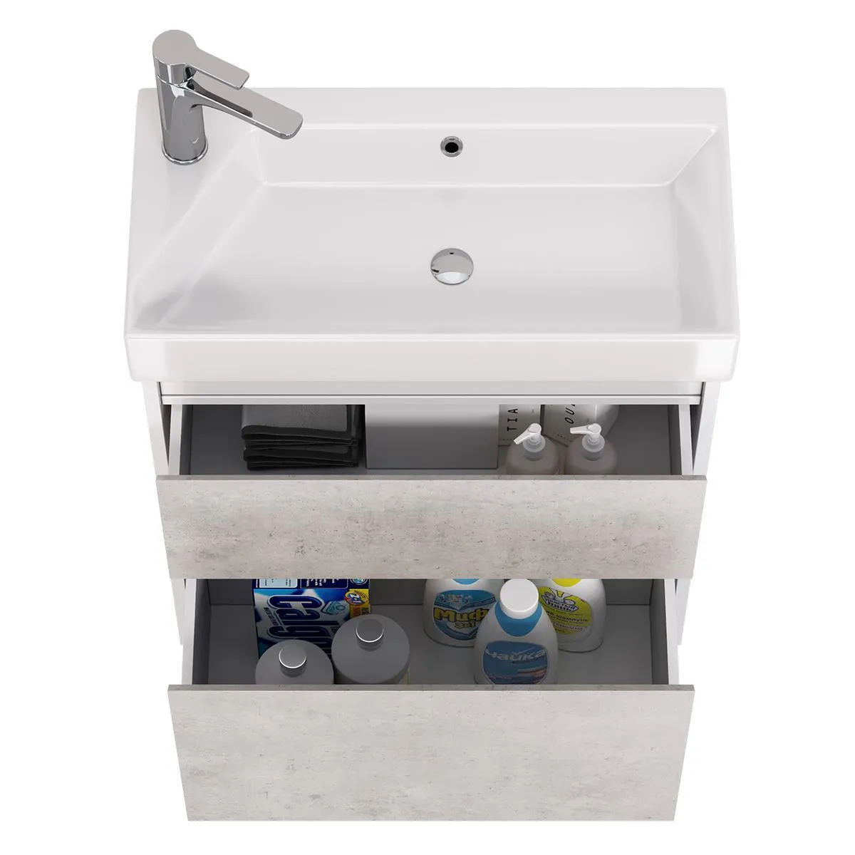 Тумба с раковиной подвесная Dreja Slim 65 см, белый/бетон