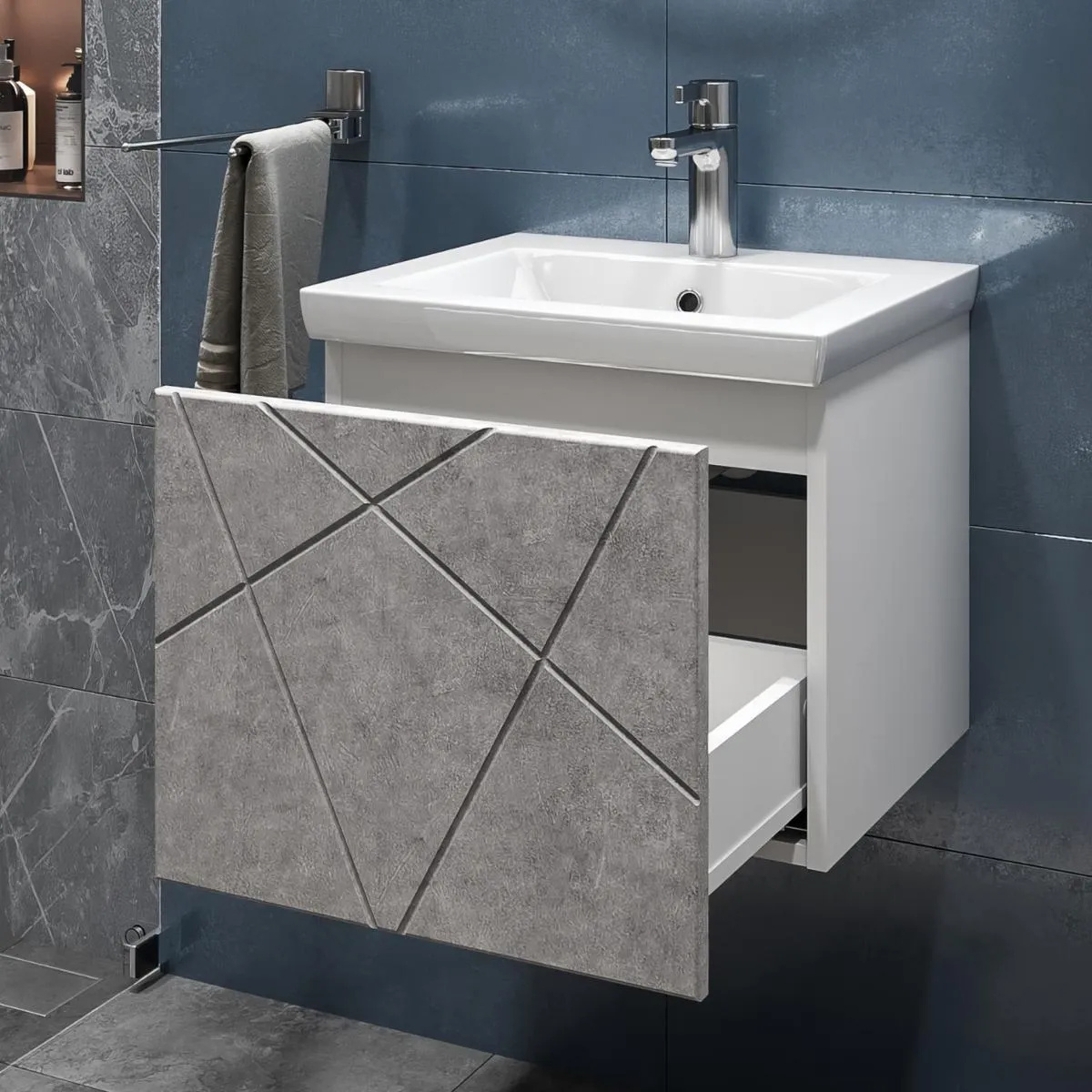 Тумба с раковиной подвесная VIGO Geometry 032 бетон, 50 см