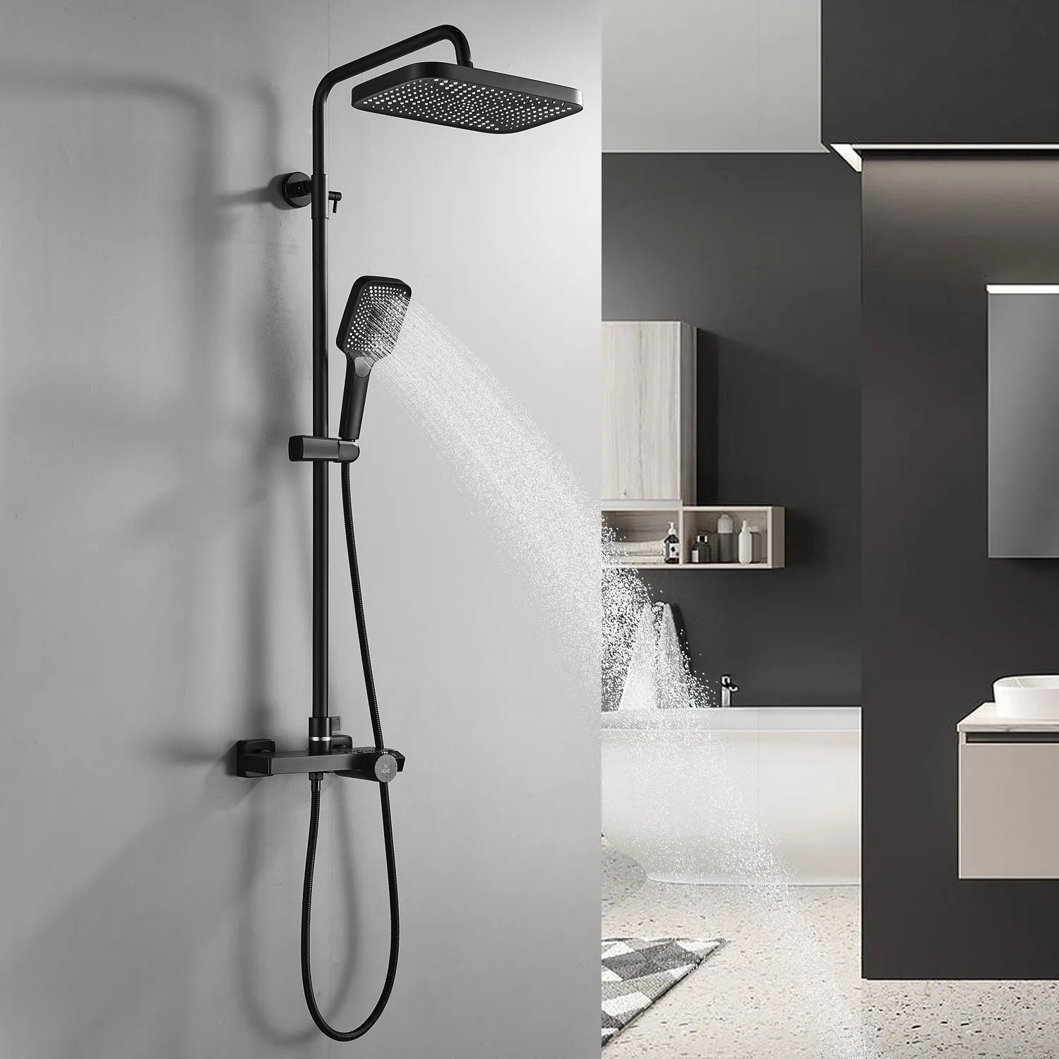 Душевая система с термостатом Rose R1896H-6, черный