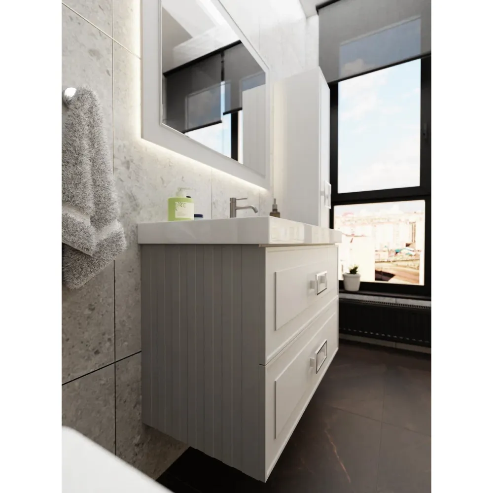 Тумба под раковину подвесная La Fenice Cubo TWIN FNC-01-CUB-C-100-2, бежевая