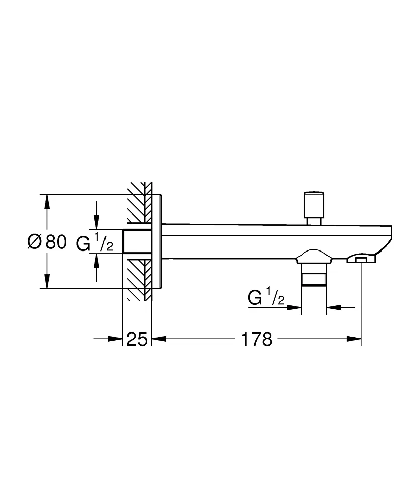 1000190 Набор GROHE Tempesta: верх душ 250 с душ кроншт 380 мм (26668000), смесит BauEdge (29079001), набор с руч душем, излив для ванны 170 мм, хром