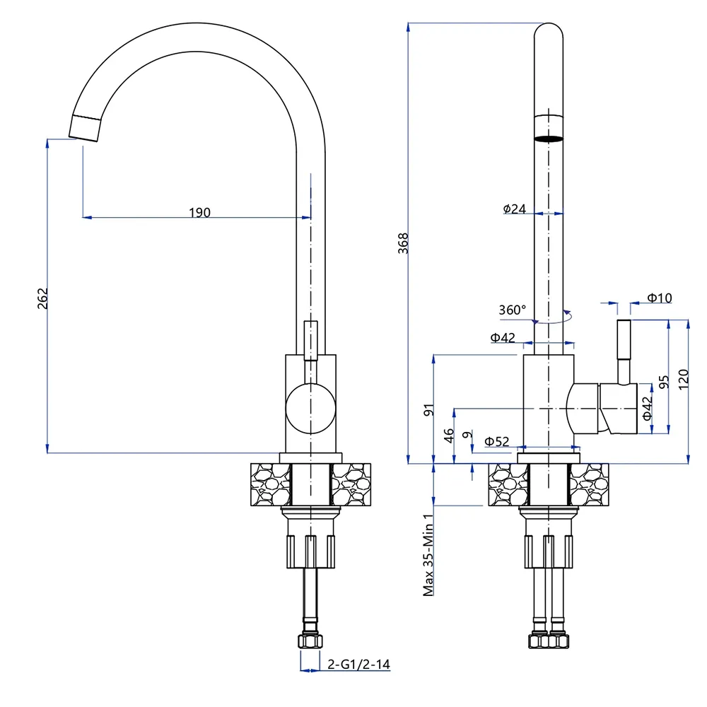 Смеситель для кухни GranFest Z-5410, темно-серый