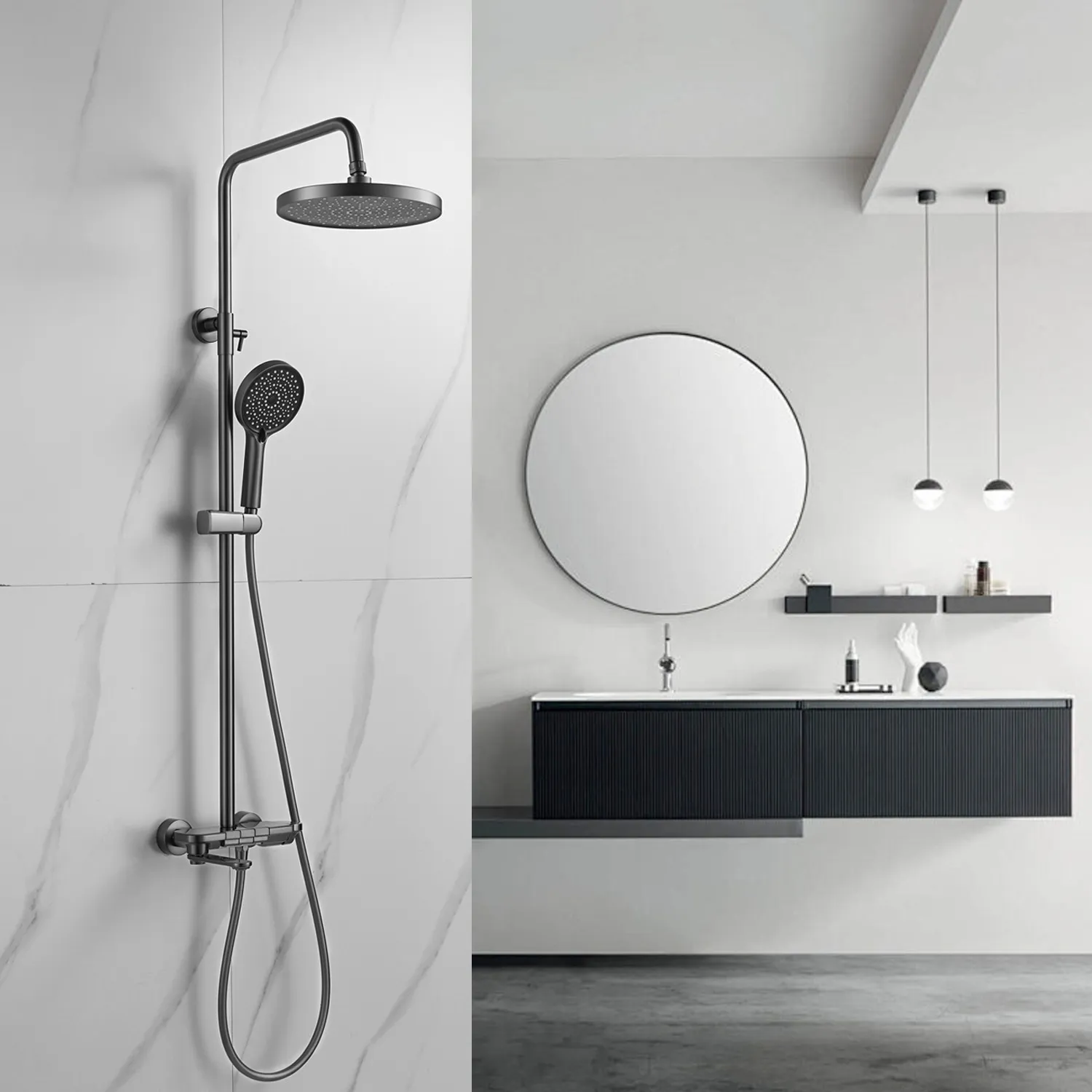 Душевая система Shevanik S4726T, оружейная сталь