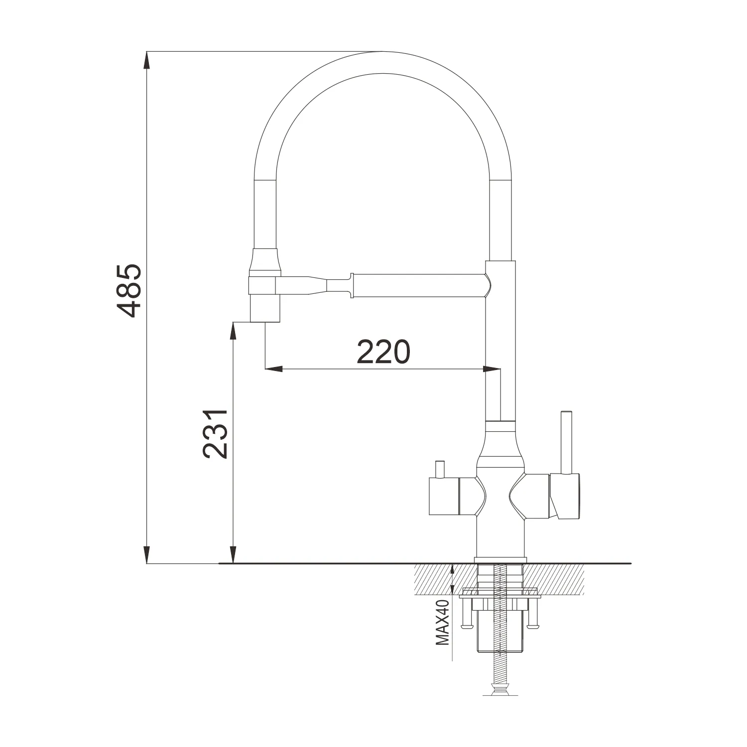Смеситель для кухни с гибким изливом и подключением фильтра Shevanik S378T, оружейная сталь