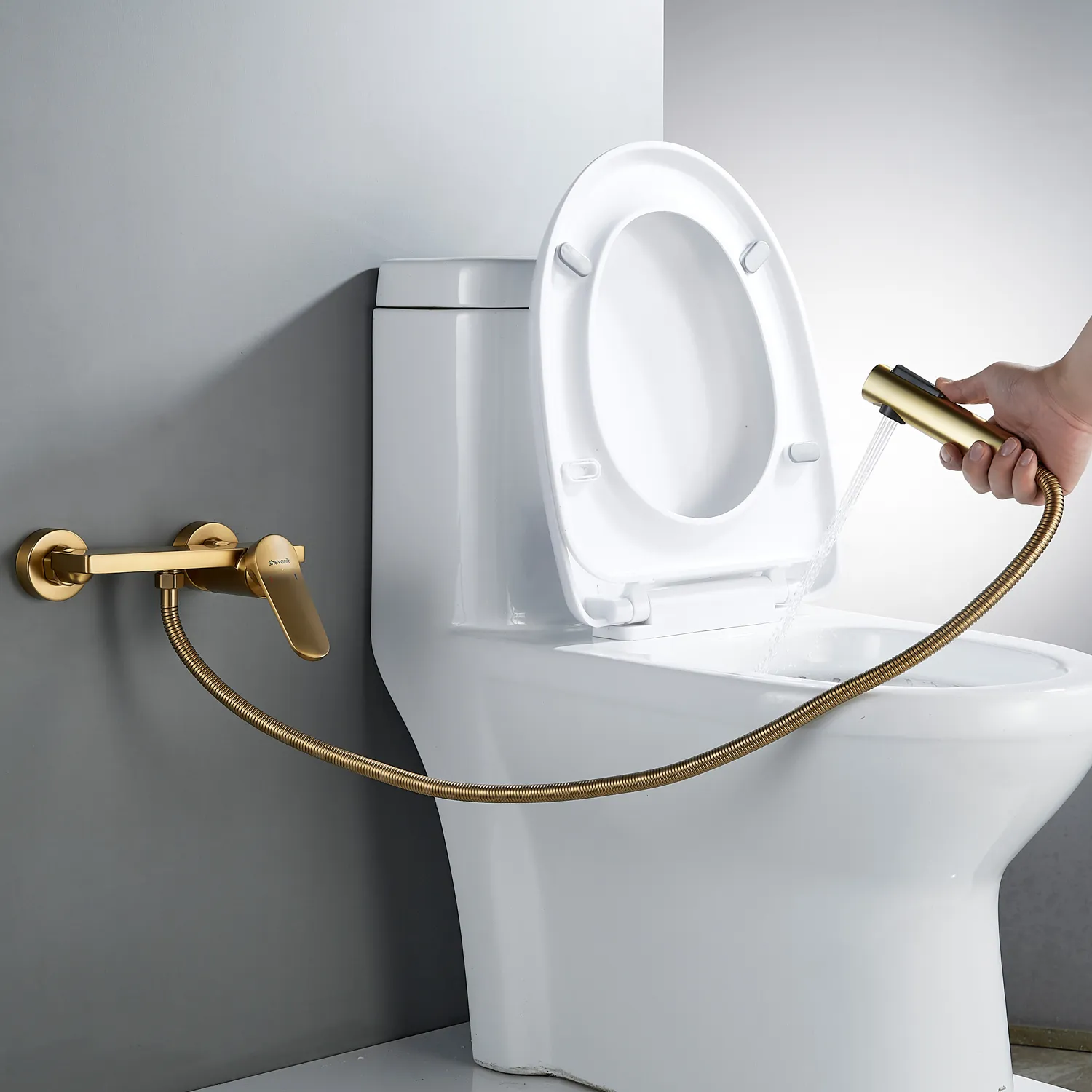 Гигиенический душ со смесителем Shevanik S4305G-1, золотой сатин