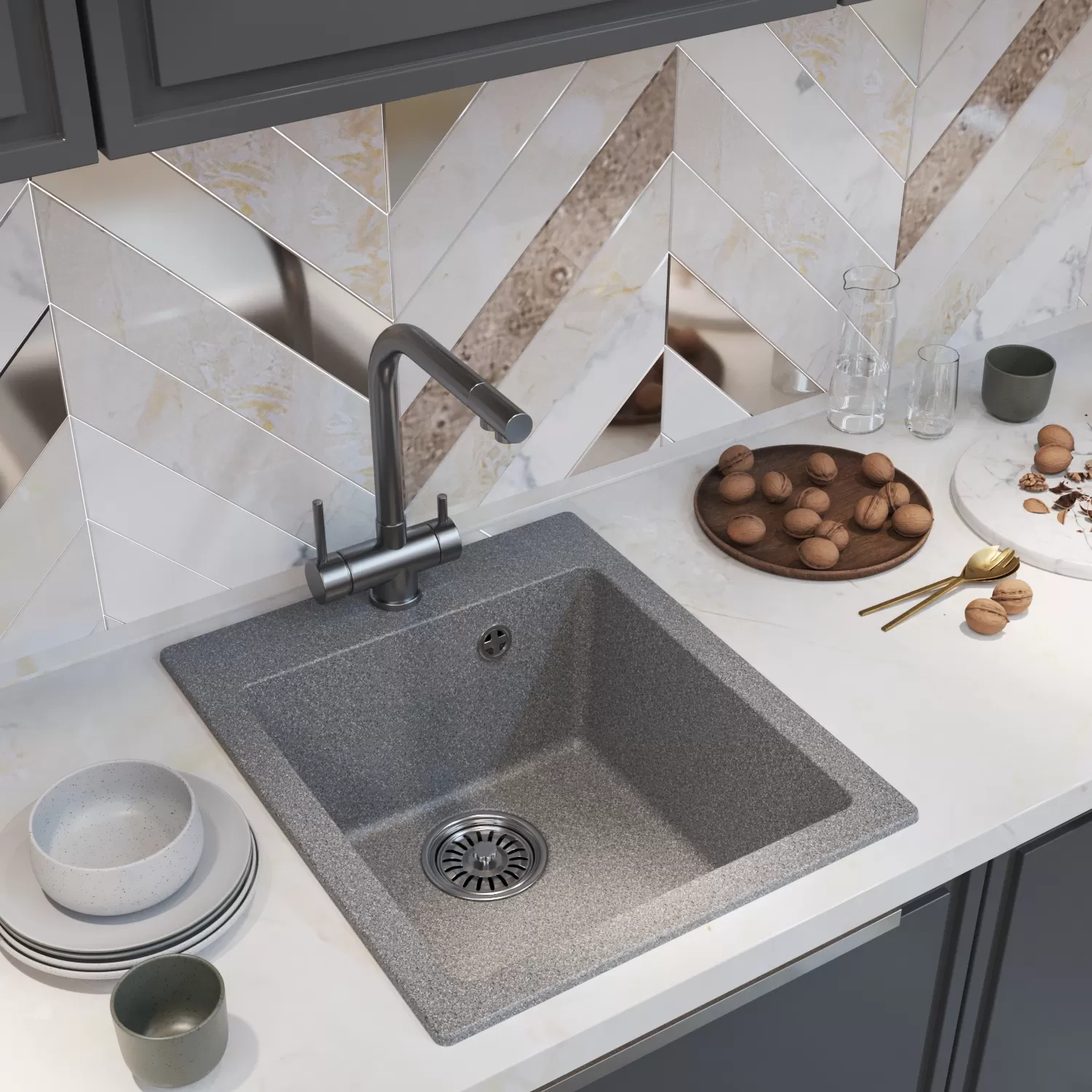 Мойка MIXLINE ML-GM14 темно-серая (309)  420*500*190мм NEW (551903)