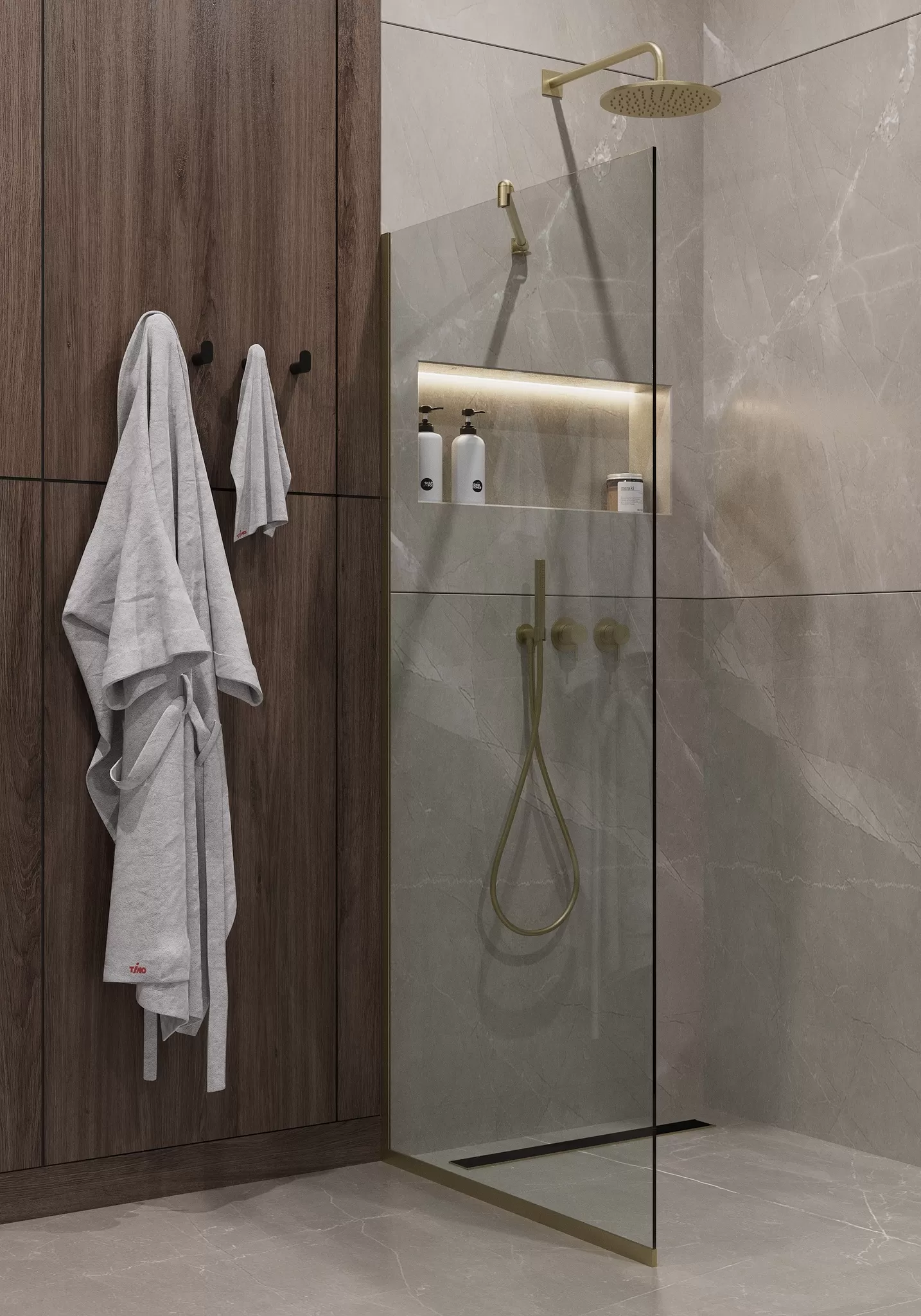 Душевая перегородка TP-890/17C-8 в узком  профиле 1950*890, стекло прозрачное 8 мм  (T13)