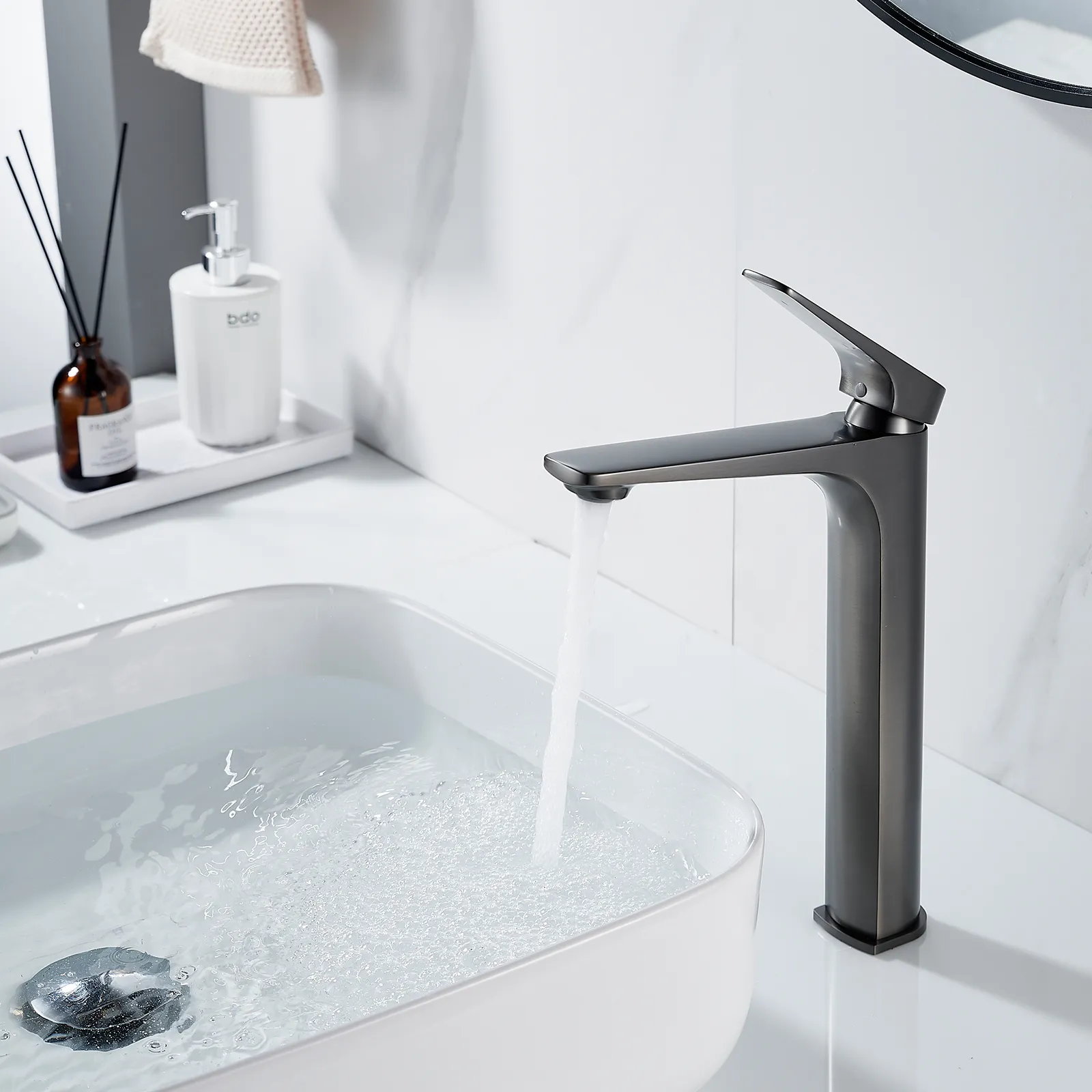 Смеситель для раковины высокий Shevanik S4211T, оружейная сталь