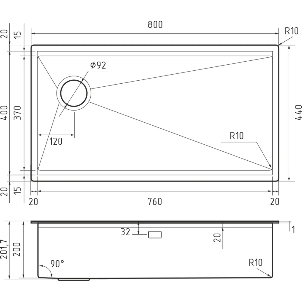 Кухонная мойка Rivelato 8044 UN-L, pvd черный